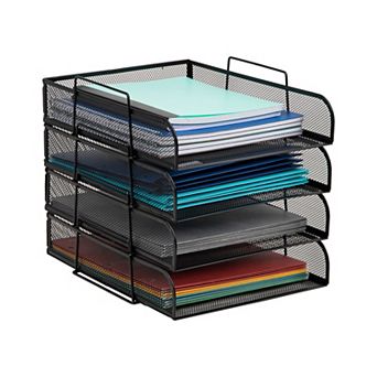 Mind Reader Stackable Metal Mesh Paper Tray Desktop Organizer 4 pk