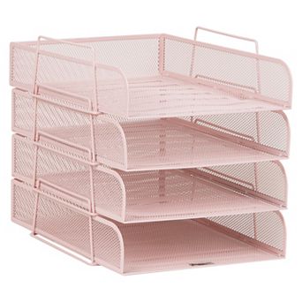 Mind Reader Stackable Metal Mesh Paper Tray Desktop Organizer 4 pk