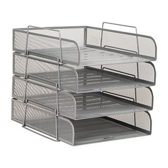 Mind Reader Stackable Metal Mesh Paper Tray Desktop Organizer 4 pk