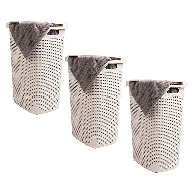 Mind Reader 3-Pk. Slim Laundry Hamper with Lid 60L Wicker Design