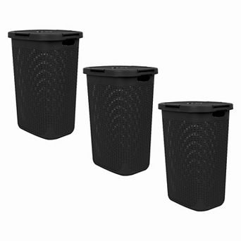 Mind Reader 3 pk Slim Laundry Hamper with Lid 60L Wicker Design