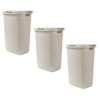 Mind Reader 3 pk Slim Laundry Hamper with Lid 60L Wicker Design