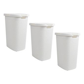 Mind Reader 3 pk Slim Laundry Hamper with Lid 60L Wicker Design