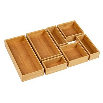 Mind Reader 7 pc Bamboo Drawer Organizer Set, Kitchen & Office Trays