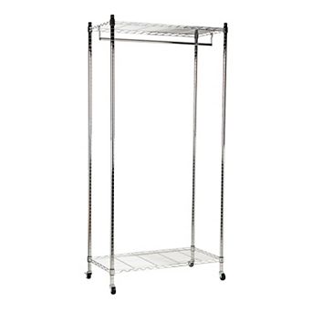 Mind Reader Heavy Duty Rolling Garment Rack with Adjustable Bar & Double Shelves