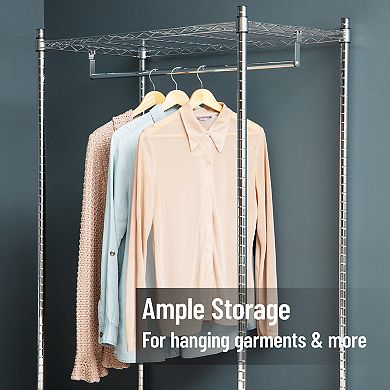 Mind Reader Heavy Duty Rolling Garment Rack with Adjustable Bar & Double Shelves