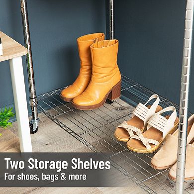 Mind Reader Heavy Duty Rolling Garment Rack with Adjustable Bar & Double Shelves