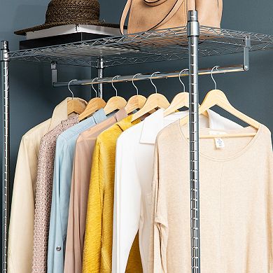 Mind Reader Heavy Duty Rolling Garment Rack with Adjustable Bar & Double Shelves