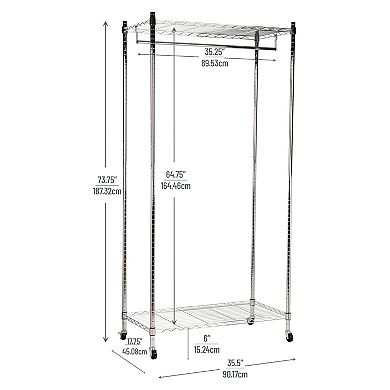 Mind Reader Heavy Duty Rolling Garment Rack with Adjustable Bar & Double Shelves
