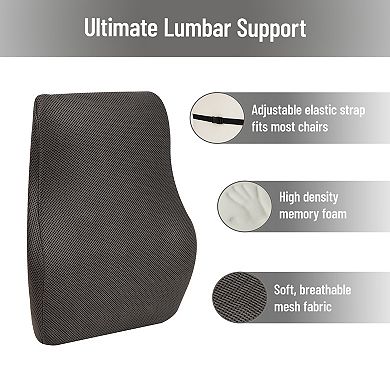 Mind Reader Ergonomic Memory Foam Lumbar Cushion Back Support Pillow