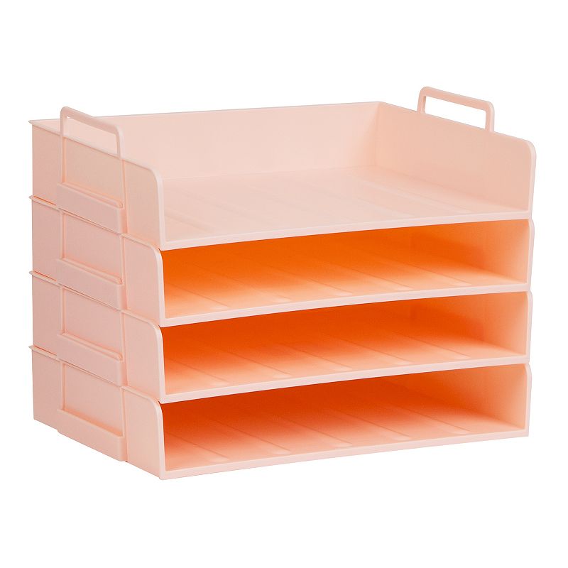 Mind Reader Stackable Paper Tray Desktop Organizer 4-pc. File Storage, Pink