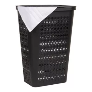 Mind Reader Ventilated Plastic Slim Tapered Laundry Hamper with Lid, Black