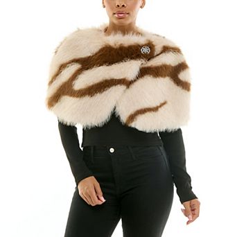 Women's Nina Leonard Faux Fur Caplet Jacket