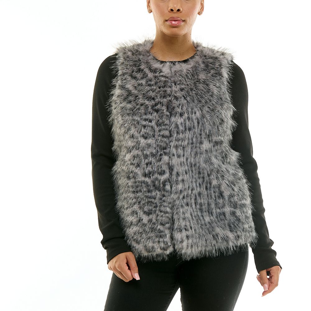 Women's Nina Leonard Leopard Print Faux Fur Vest