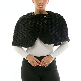 Women's Nina Leonard Wrap Caplet Faux Fur Sweater