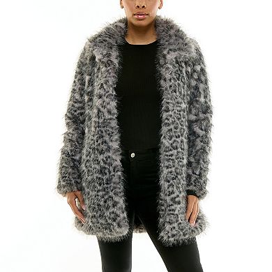 Women's Nina Leonard Horizontal Stripe Faux Fur Jacket