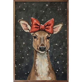 Kendrick Home Reindeer With Red Bow Wall Art