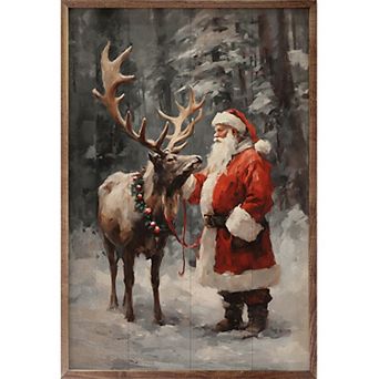 Kendrick Home Santa & Reindeer Framed Wall Art