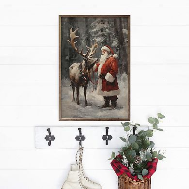 Kendrick Home Santa & Reindeer Framed Wall Art