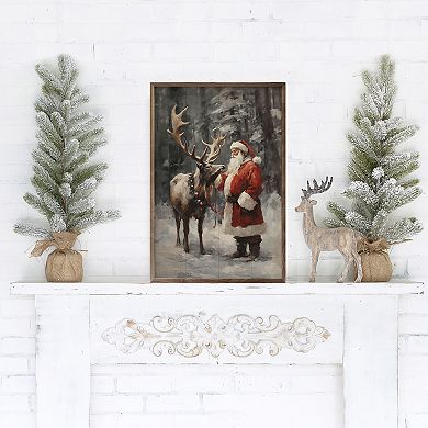 Kendrick Home Santa & Reindeer Framed Wall Art