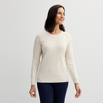 Petite Croft & Barrow® The Extra Soft Cabled Crewneck Sweater - Size Small