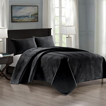 Pointehaven Chevron Design Velvet Quilt Set with Shams