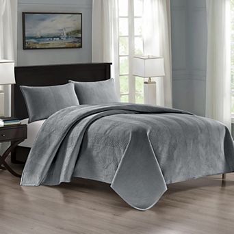 Pointehaven Chevron Design Velvet Quilt Set with Shams