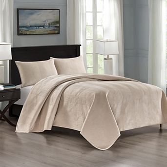 Pointehaven Chevron Design Velvet Quilt Set with Shams