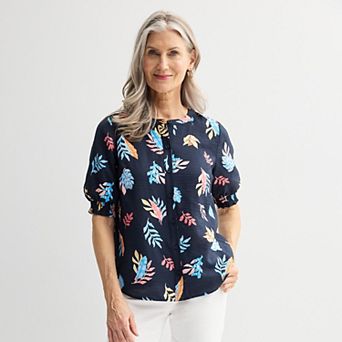 Women's Croft & Barrow® Woven Split Neck Shirt