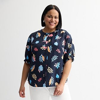 Plus Size Croft & Barrow® Woven Split Neck Top