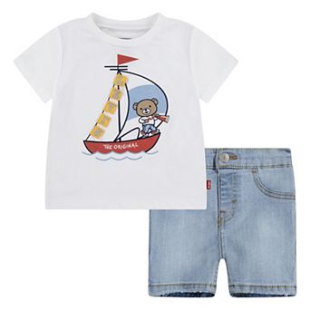 Baby Boys Levi's® 3D Sailing T-shirt and Jean Shorts 2 pc Set