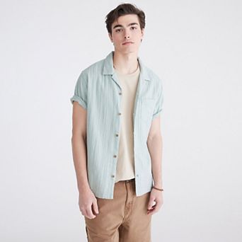Men's Aeropostale Embroidered Gauze Short Sleeve Button-Down Shirt
