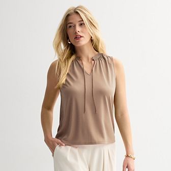 Women's Nine West Tie-Front Key Hole Sleeveless Top