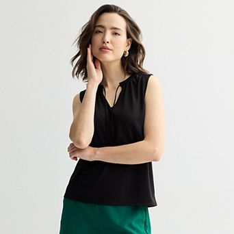 Women's Nine West Tie-Front Key Hole Sleeveless Top