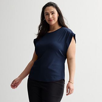 Plus Size Nine West Crew Neck Tee with Ruching
