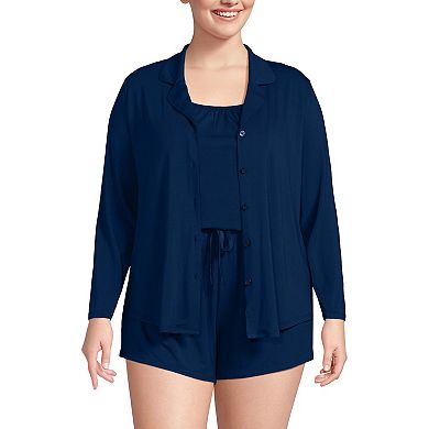 Plus Size Lands' End 3-pc. Pajama Set - Long Sleeve Top, Cami & Pajama Shorts