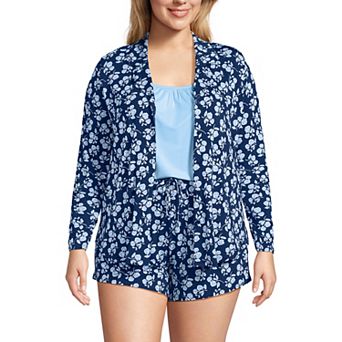 Plus Size Lands' End 3 pc Pajama Set - Long Sleeve Top, Cami & Pajama Shorts