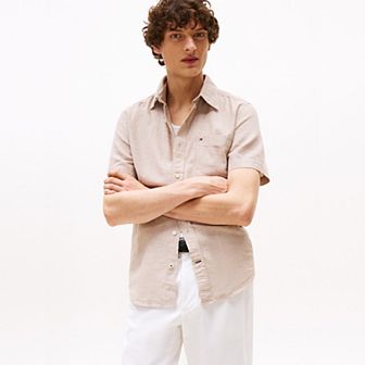 Men's Tommy Hilfiger Short Sleeve Linen Blend Solid Shirt