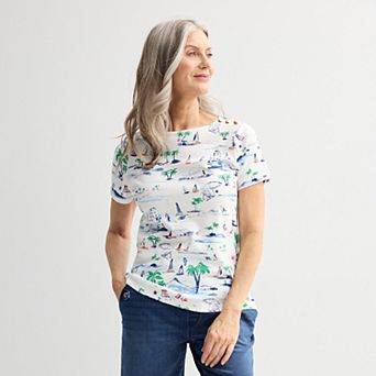 Women's Croft & Barrow® Button Shoulder Tee