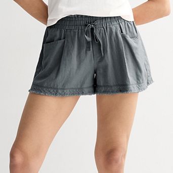 Juniors' Project Indigo Mid Rise Linen Shorts