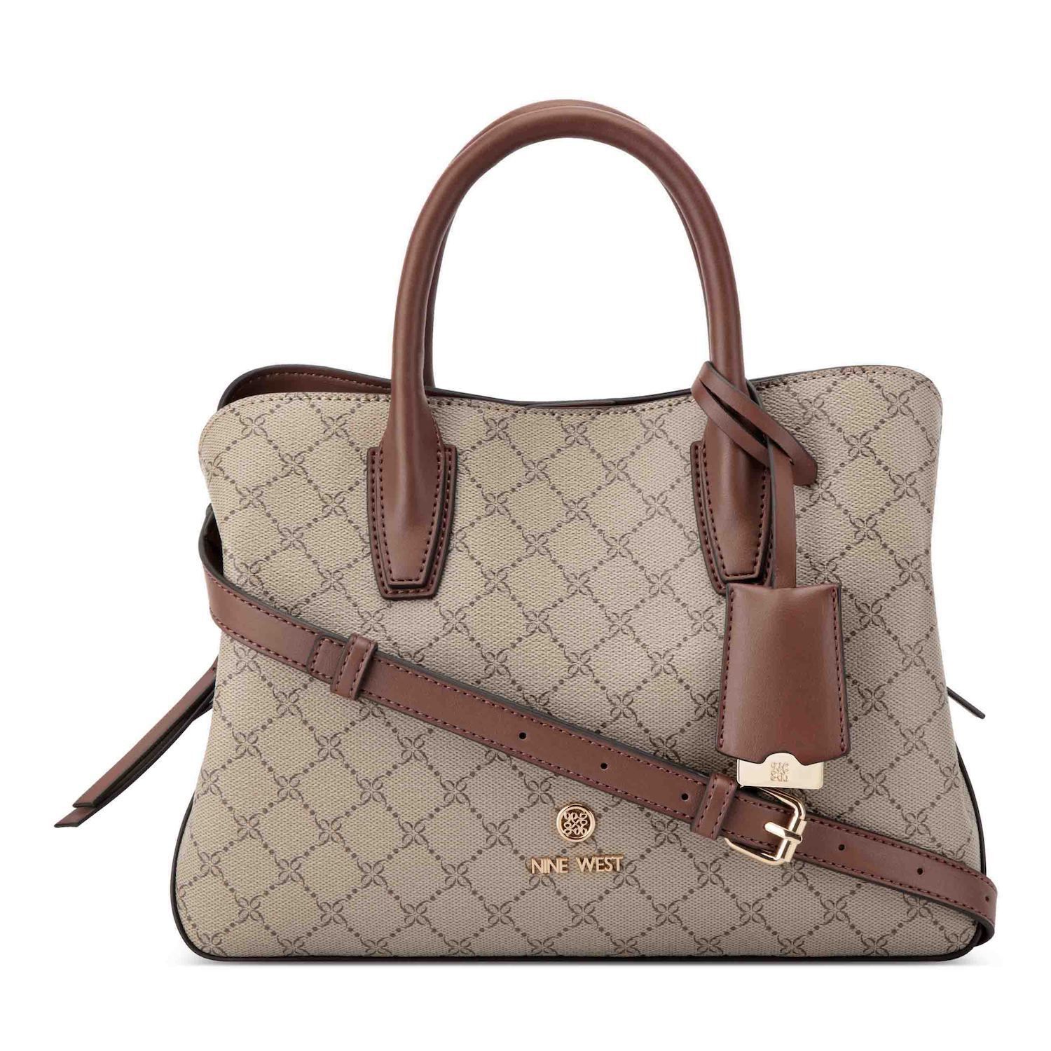Nine West Lakelyn Triple Compartment Satchel Bag - Beige Logo