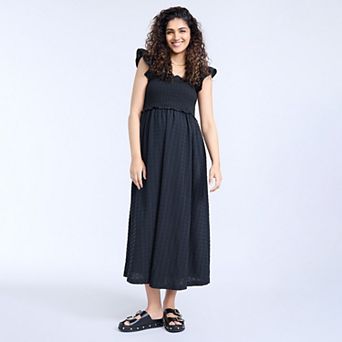 Maternity Motherhood® Sleeveless Ruffle Shoulder Smocked Dress