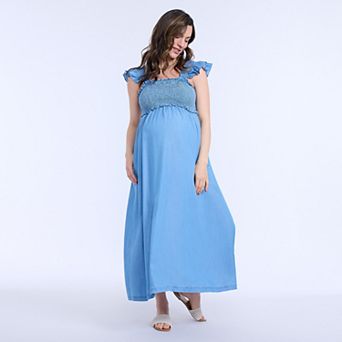 Maternity Motherhood® Sleeveless Ruffle Shoulder Smocked Dress