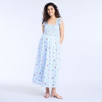 Maternity Motherhood® Sleeveless Ruffle Shoulder Smocked Dress