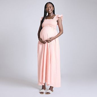 Maternity Motherhood® Sleeveless Ruffle Shoulder Smocked Dress