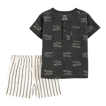 Baby & Toddler Boy Carter's 2 pc Alligator Henley Tee & Striped Shorts Set