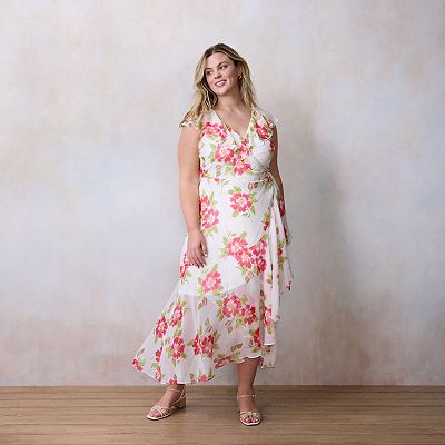 knee length dresses for ladies Plus Size Floral Flutter Sleeve Maxi Dress with Button Front Pastel Yellow / 4XL main image 0