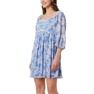 Juniors' WallFlower Pleated Bodice 3/4 Sleeve Mini Dress