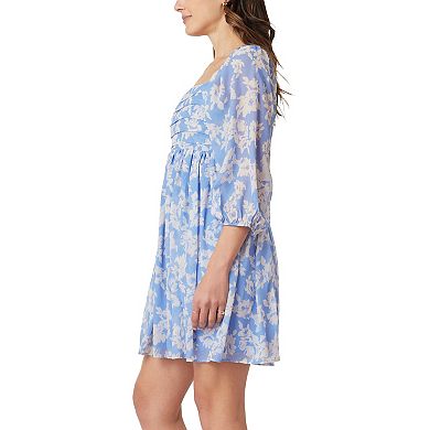 Juniors' WallFlower Pleated Bodice 3/4 Sleeve Mini Dress