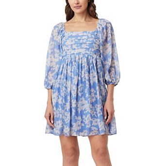 Juniors' WallFlower Pleated Bodice 3/4 Sleeve Mini Dress